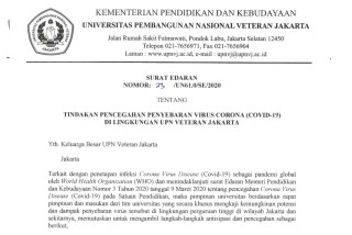 Edaran UPNVJ, Tentang Tindakan Pencegahan Penyebaran Virus Corona (Covid-19) di Lingkungan UPNVJ