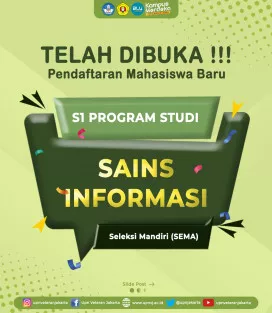Penerimaan Mahasiswa Baru Program Sarjana (S-1) Program Studi Sains Informasi Fakultas Ilmu Sosial Dan Ilmu Politik Jalur Mandiri UPN Veteran Jakarta Tahun 2022